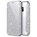 Produktbild Coollee für Galaxy S7 Edge Lederhülle Ledertasche für Samsung Galaxy S7 Edge Hülle Glitzer mit Kartenfach Standfunktion Schutzhülle Bookstyle Klapphülle PU Leder Glitter Mädchen Bumper, Silber
