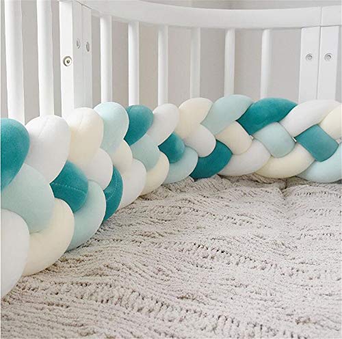 Preisvergleich Produktbild CULASIGN Bettumrandung, 220cm Baby 4 Weben Nestchen Bettumrandung Kantenschutz Kopfschutz Geflochtene Stoßfänger Dekoration für Krippe Kinderbett (Beige+Hellgrün+Weiß+Grün)