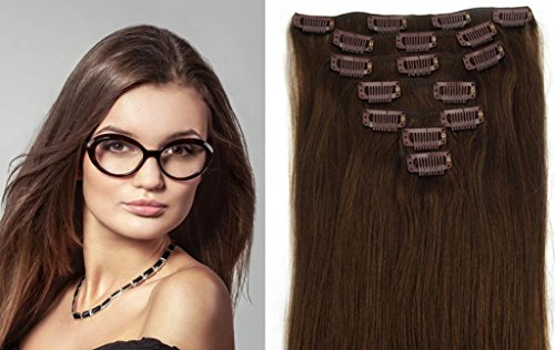 New style Straight 15 inch Clip In Remy Real Human Hair Extensions 7pcs 70g color 4-dark brown/medium dark brown chocolate brown