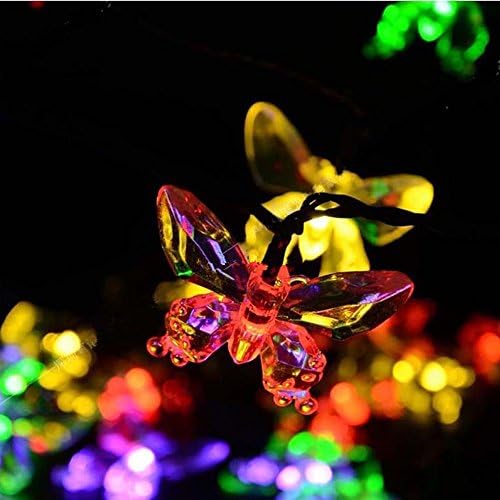 Yizhou Christmas Decoration Solar String Lights, 16ft 20LED Multi Color Butterfly Decoration Fairy String Light, IP65 Waterproof, Steady On and Flash Modes, Perfect Outdoor Decoration lights for Christmas, Home, Patio Garden, Porch, Balcony, Fence etc.