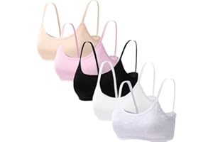 Hornice Teenager-Mädchen-BH Baumwollunterwäsche ohne Bügel Camisole mit festen Polstern Nahtloser Trainings-BH für die Pubertät Geeignet für Kinder im Alter von 8-16 Jahren，5er-Pack