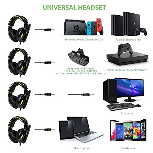 Supsoo Auriculares G813 Est  reo DE 3 5  mm  con Cable  para Juegos  con micr  fono  Cancelaci  n de Ruido y Control de Volumen  para Xbox One PC Mac PS4 tablet tel  fono  Negro y Verde 