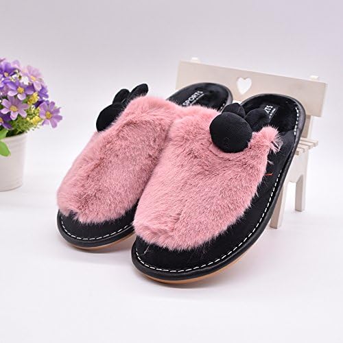 Winter small rabbit ears lovely plush female cotton slippers home interior beef ribs, non-slip warm side seam slippers ,38/39 for 36 through 37, the Red Queen sleeper
