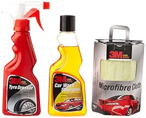 3M Combo of Shampoo (250 ml), Tyre Dresser (250 ml) and Cloth