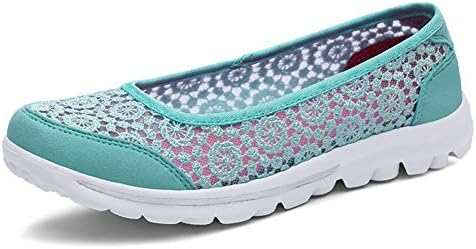 Greaten Women's Slip-On Flats Walking Sneakers Lightweight Floral Lace Breathable Fashion Shoes For Ladies Sky Blue UK 3.5