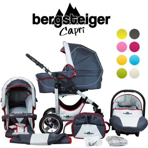 Bergsteiger Capri Combination Pram 3-in-1 System; car seat; swivel wheels (10-piece mega set; 8 colours)