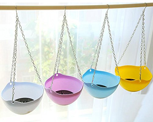 Hosaire Blumentopf Balkon Hängetöpfe Blumentopf Grünpflanze Kunststoff Hängende blumentöpfe Flower Pot Mit Kette,Weiss - 3