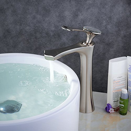 Beelee BL6076NH Wasserhahn Hohe Bad Armatur Waschbecken Waschbeckenarmatur Einhebelmischer Badarmatur Mischbatterie Armaturen für Bad Gebürsteter Nickel