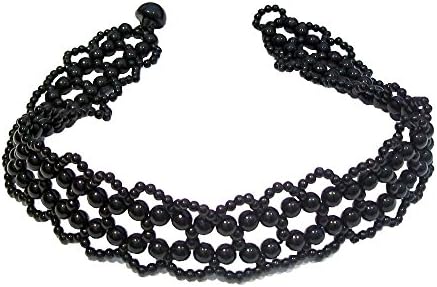 Black Bead Stretch Lolita Vampire Ball Fancy Dress Collar Costume Gothic Choker Necklace