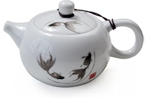 LIANG BAOBAO Tetera de porcelana, tetera pequeña de 6 onzas, juego de té chino blanco Fengshui Gongfu (peces)