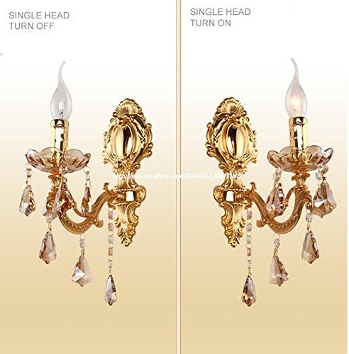 qwer Modern candle gold crystal walls sconce. Light bedroom walls fixtures, 1 arm