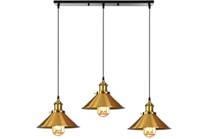 iDEGU 3 Luci Lampadario a Sospensione Vintage Lampada a Sospensione Industriale Stile Edison E27 Plafoniera Lampada da Soffitto per Sala da Pranzo Soggiorno Cucina Bar, 22CM (3 Luci Palo, Oro)