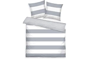 ‎TOM TAILOR TOM TAILOR Pościel Renforcé 2 x 80 x 80 cm + 200 x 220 cm, 100% bawełna/renforce, z dwustronnym wzorem i markowym zamkiem błyskawicznym, SIENA biała, szara