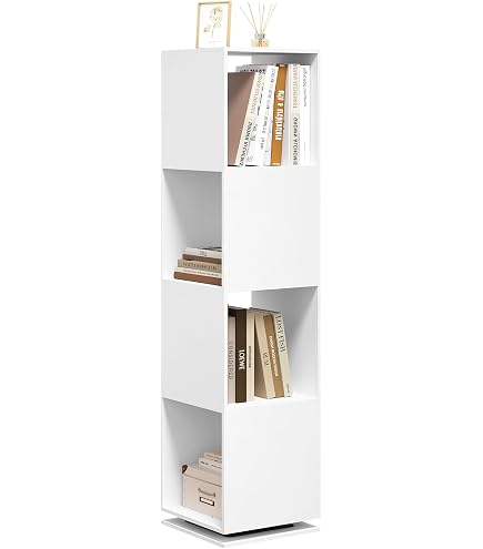 Libreria girevole a 4 ripiani, in PVC, rotonda, con rotazione a 360