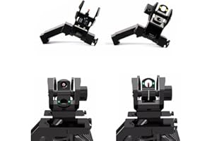ProWildGear 45 Degree Flip Up Offset Manual Adjustment Front Rear Red Green Fiber Optics Sights Offset Rapid Transition Backup Iron Sight for Rifle Scope Tactical