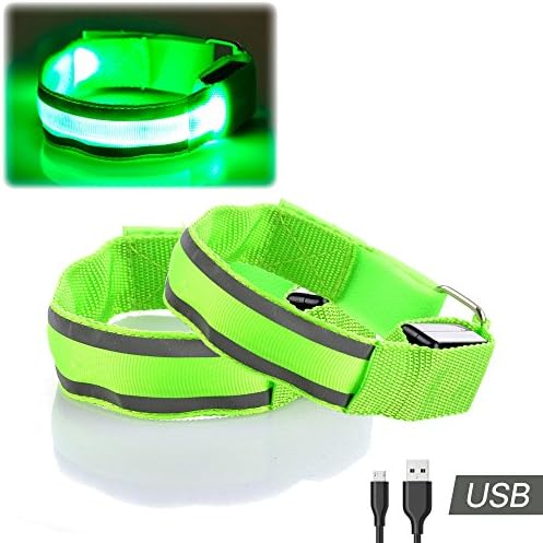 Runbee Pack of 2 LED Armbands - High Visibility USB RECHARGEABLE Flashing Reflective Safety Lights for Running, Cycling, Walking, Jogging, Hiking at night by (Green)