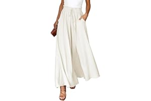 Voqeen Mujer Pantalones Verano Frescos Casual Pantalon Pierna Ancha Cintura Alta Elástico con Bolsillos Cómodo Pantalones de Trabajo Anchos Oficina