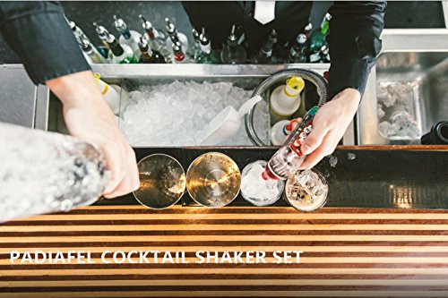 PADIAFEL Cocktailshaker Set-Premium Edelstahl Bar Cocktailset: 0,75L Professioneller Edelstahl Cocktail Shaker-Mixer mit Sieb, Messbecher, Barlöffel, Gabel + Barstößel - 6