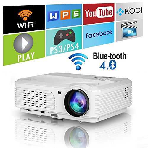 Home Proiettore Bluetooth Senza fili HD HDMI Airplay Apps Android 4200 Lumen per iPhone Mac Tablet PC Laptop DVD Gaming, LED LCD Portatile Smart WXGA Proiettore 1280x800 per giochi di film con Wifi