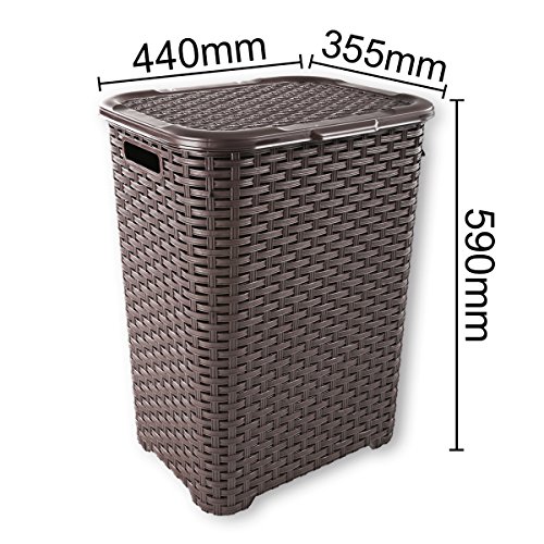 Wäschekorb in Rattan Optik 60 Liter -atmungsaktiv- mit offen gestalteter Struktur in 4 verschiedenen Farben (Braun) - 3