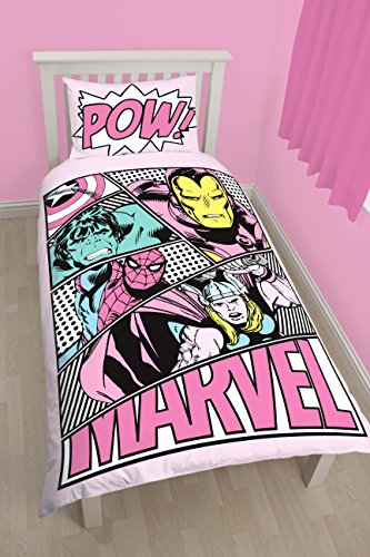 Marvel-Comics-Mdchen-Bettwsche-Set-Pastelltnen-PolyesterBaumwolle-fr-Einzelbetten-Mehrfarbig