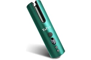 YAPOY Schnurlose Automatischer Lockenstäbe Automatischer Lockenwickler aus Kunststoff mit Akku Wärmeisolationskammer LCD Bildschirm 5 Arten der Temperaturregelung Timer Einstellungen Grün