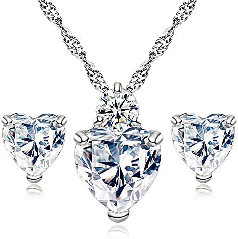 Cubic Zirconia Jewellery Sets Sterling Silver Swarovski Elements Crystal Heart Necklace and Earrings Sets