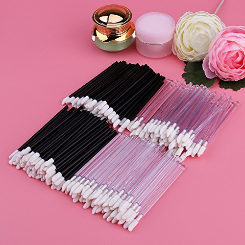 PIXNOR Einweg-Lippe Lippenpinsel 200pcs Bürsten Lippenstift Gloss Zauberstäbe Applikator Make-up Tool-Kits – 100pcs schwarz und 100pcs weiß - 8