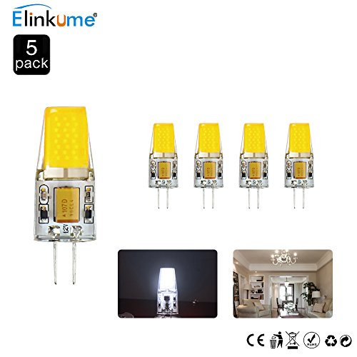 ELINKUME 5er Pack 4W G4 COB LED Lampen Ersetzt 25W Halogenlampen G4 LED Birnen 310LM Kaltweiß AC/DC 12V LED Leuchtmittel 6500K