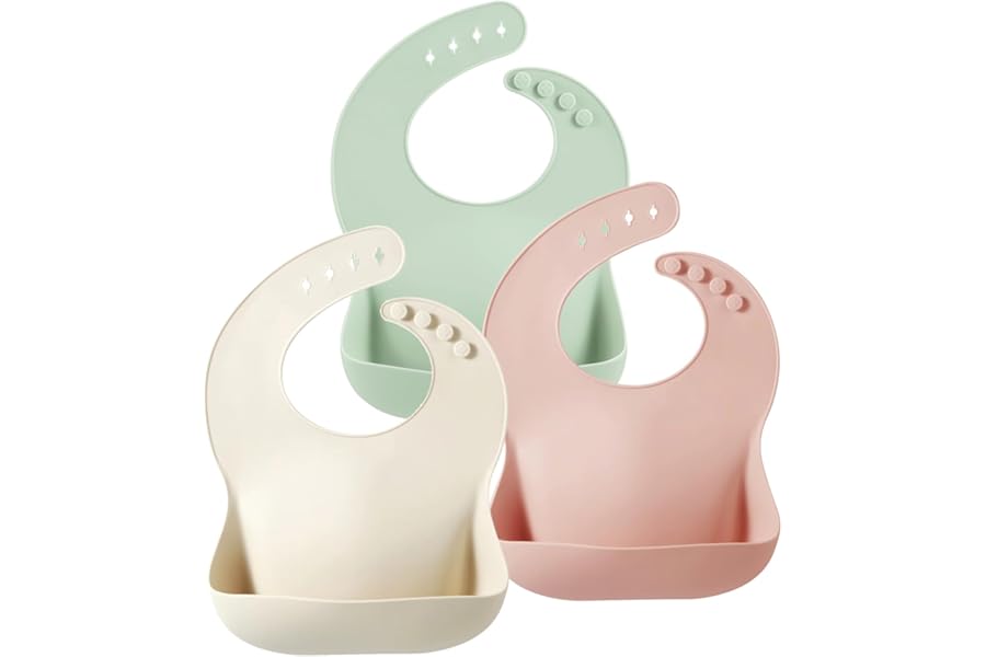 PandaEar 3 Pack Silicone Bibs for Babies & Toddlers, Waterproof Baby Bibs 6-12-18 months for Weaning, BPA Free Adjustable Baby Feeding Bib with Large Pocket Food Catcher