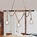 Produktbild KMY-Michelle Vintage Hanfseil Hängelampe Retro Industrie Kronleuchter Edison Pendelleuchte Seilleuchte Für Küche, Bar, Fundament, Lager, Bauernhof AC220V E27 (Ohne Birne)