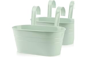 ABSDON 2 PCS Maceta de Metal Colgante con Soporte Extraíble Cubo Macetero Plantador de Color Gris con Gancho Doble Decoración del Balcón Jardín Patio Pared Hogar Terraza con Flores y Plantas