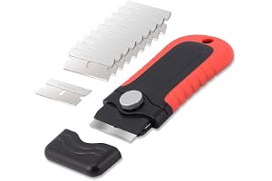 Gomake Locking Razor Blade Scraper with Safety Cap, Glass Cooktop Scraper with 10PCS Stainless Steel Blades for Glass Clean, Paint and Old Label,Decal Sticker Remover, Stove Top Scraper Tool