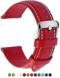 Fullmosa 12 Farben Uhrenarmband, Axus Serie Lederarmband Ersatz-Watch Armband mit Edelstahl Metall Schließe für Herren Damen 14mm Rot