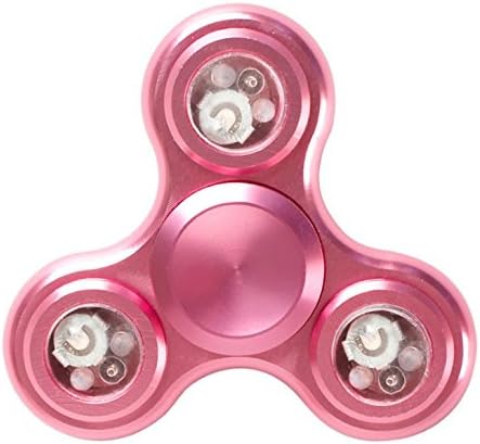 EVST Metal Fidget Hand Spinner Stress Reducer Durable EDC Kids Youngsters Adults Toy Super Long Spinner Time Great For ADHD Anxiety Autism (Tri Fidget with LED Light (dia. 6.5cm) (Rose Gold)
