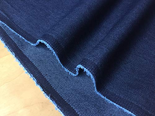 LushFabric Tessuto Denim Blu Medio - Denim Slub Elasticizzato in Cotone Lavato - 140 cm di Larghezza, 2 m