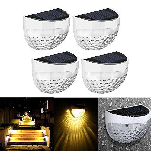 4 Stück LED Solarleuchte 6LEDs Wandleuchten Wasserdicht Gartenleuchte, Solar Außenleuchte, Wandleuchte fürGarten, Zaun, Garten, Garten Deko, Garage, Treppe usw. (Warmweiß)
