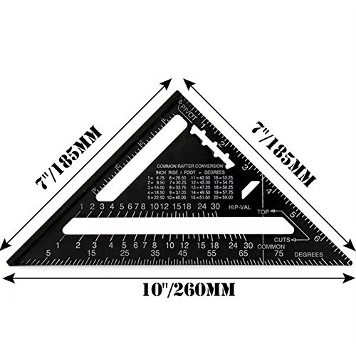 suyizn 17,8 cm Aluminium Legierung Dachsparren quadratisch Dreieck Lineal Winkelmesser Messwerkzeug schwarz s0101syz3 - 2