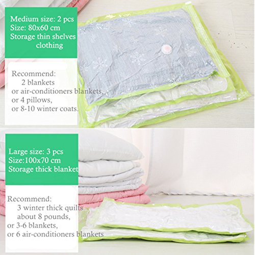EJBOTH 10pcs Vakuum Platzsparer, Vakuumbeutel kompression Taschen platzsparend Vacuum Storage Bags [1 Manuelle Pumpe] Space Saving Resuable Sealed Plastiktaschen Aufbewahrung oder Verpackung für Kleider Bettwäsche Kissen Quilts Plüschtiere - 6