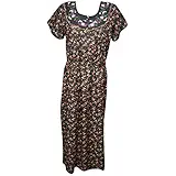 Indiatrendzs Women Floral Nighty Cotton Blend Embroidered Neckline Nightwear Nightgown With Tie Belt (Chest 46)