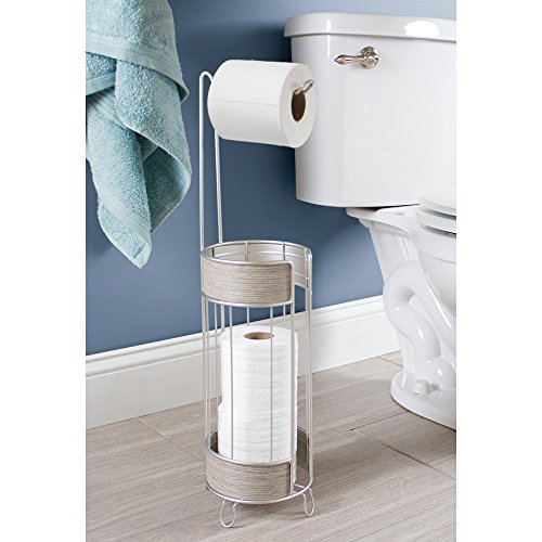 InterDesign 90176EU RealWood Toilettenpapierhalter – Groß, Edelstahl, satiniert/graues Holz-Finish, 18.034 x 17.526 x 63.4746 cm - 2