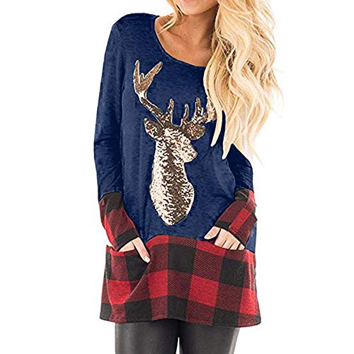 Preisvergleich Produktbild Christmas Pullover Damen UFODB Elegante Frau Weihnachtspullover Weihnachten Blumen Drucken Langarm Sweatshirt Cute Hemd Rentier Fashion Pulli Warme T-Shirt Kleid