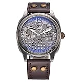 OUYAWEI Männer Analog Automatische Mechanische Bronzeton Skelett Armbanduhr mit Polyurethan Armband 1703
