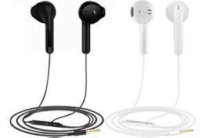 JISWK 2 Pack Écouteurs, écouteurs Intra-Auriculaires filaires, Casque antibruit avec Microphone, Compatible avec Les tablettes et Ordinateurs Portables Samsung Huawei MP3 Players (Noir + Blanc)