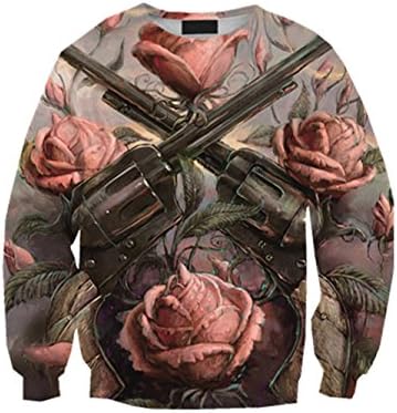 YICHUN Women's Tops T-Shirts Long Sleeve Blouse Pullovers Thin Sweatshirts Gun and Rose Printed