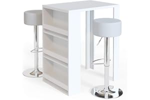 Vicco Bar Table, White Anthracite, Bar Counter Table, Bistro Table, Kitchen Table with 3 Extra Compartments, Inc. Bar Stool