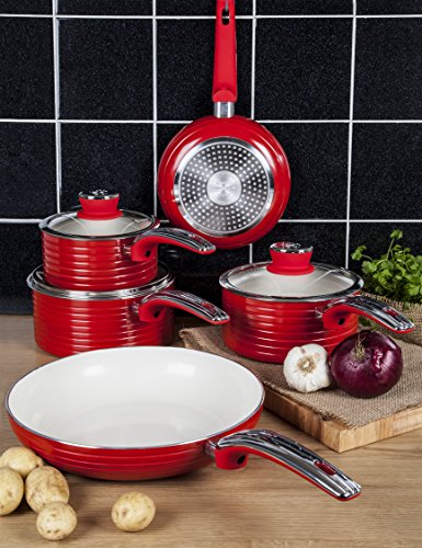 Swan Products Retro Pan Set, Red, Set of 5