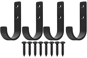 QJKEJI Crochets muraux pour charges lourdes Set de crochets en J pour garage, vélo, outils de jardinage, outils & penderie - Montage mural robuste avec support (110mm/4.33in/4pcs)