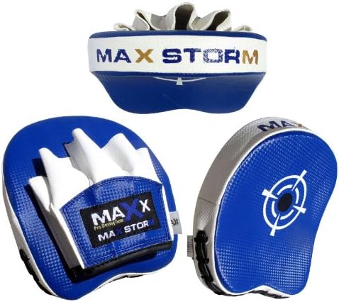 Max Aero Gel Padded curved Smartie Focus Pads,Hook and Jab Strike Mitts (Blue/w Pads)