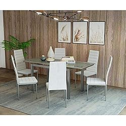 Mobilier Deco Table à Manger en Verre avec 2 rallonges Extensible + 6 chaises Blanche Born